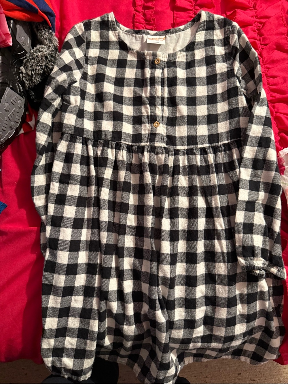 jumping beans Black & White Buffalo Plaid Shirt Dress with Red Lining
